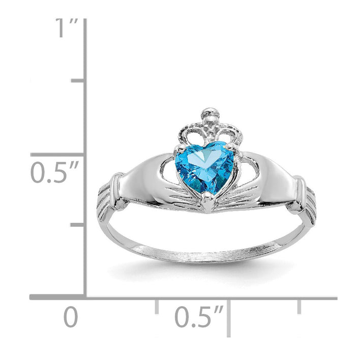 Shop Stylish 14K White Gold Claddagh Heart Ring with CZ - December Birthstone-3