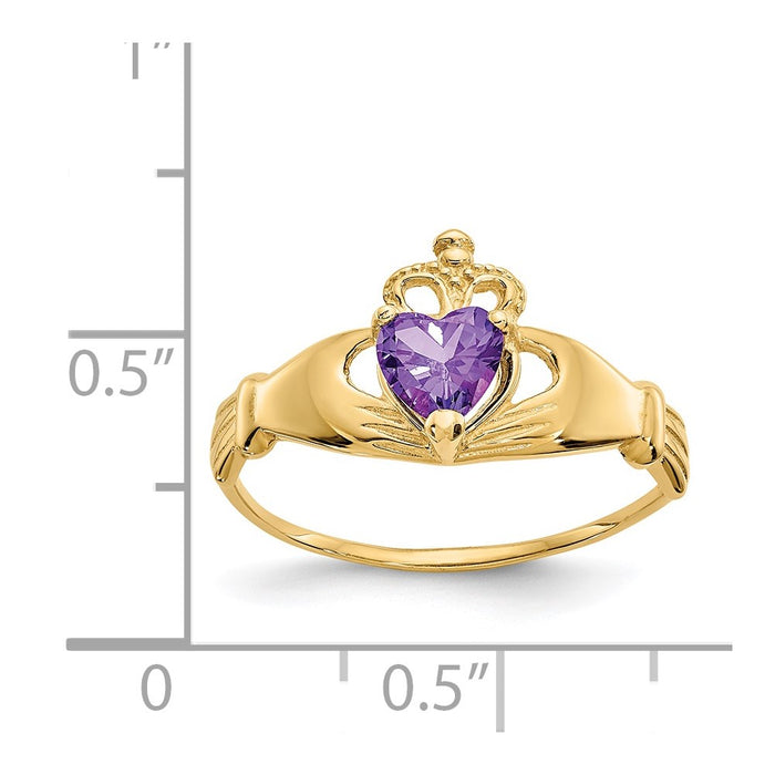 Shop Exclusive 14K Gold Claddagh Heart Ring, 1.5mm, CZ February Birthstone, Stylish!-3
