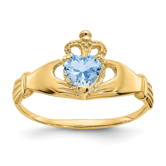 Buy Stylish 14K Gold Claddagh Heart Ring with CZ March Birthstone - 3g