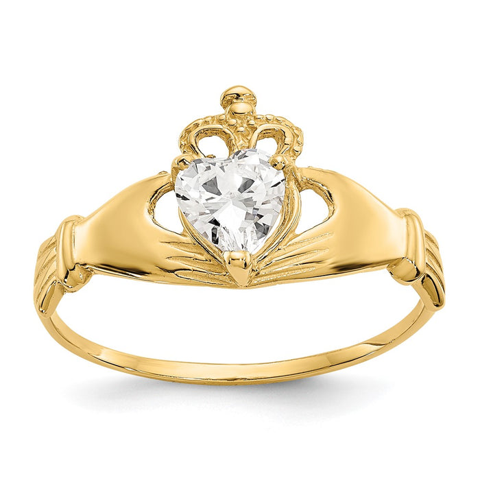 Shop Stylish 14K Gold Claddagh Heart Ring with April CZ | Affordable Luxury-1