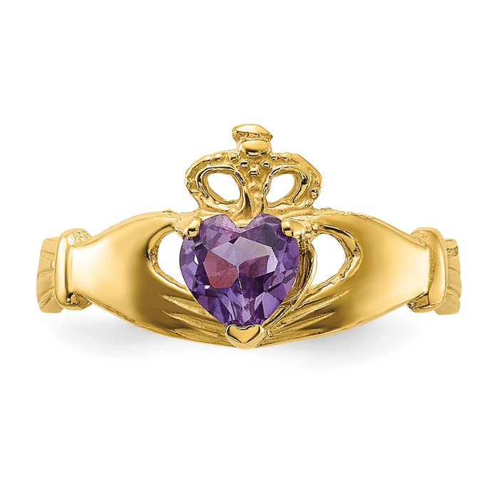 Shop Exclusive 14K Gold Claddagh Heart Ring with 0.85mm June CZ Gemstone-4
