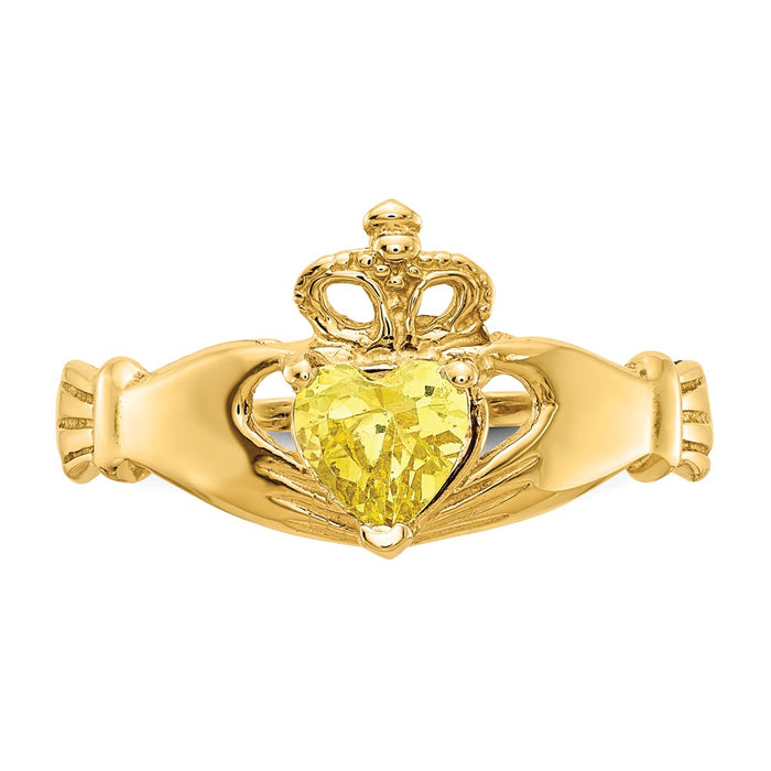 High-Quality 14K Gold Claddagh Heart Ring with CZ - Stylish November Gemstone-4