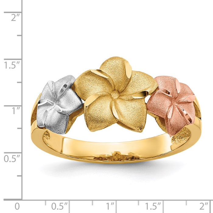 Exclusive 14K Tri-Color Gold Plumeria Flower Ring - Stylish Luxury Youll Love-3
