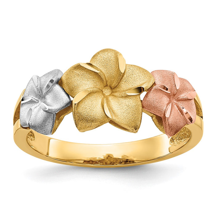 Exclusive 14K Tri-Color Gold Plumeria Flower Ring - Stylish Luxury Youll Love-1