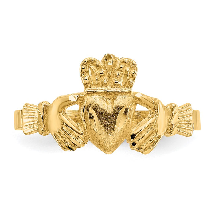 Buy 14K Gold Satin Finish Diamond-Cut Claddagh Ring - Stylish & Affordable!-4