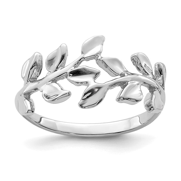High-Quality 14K White Gold Polished Leaf Design Ring - Stylish Elegance-1