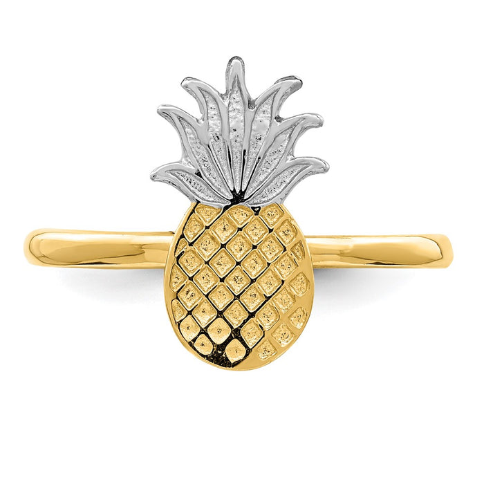 High-Quality 14K Gold Pineapple Ring with White Rhodium Finish - Stylish Value!-5