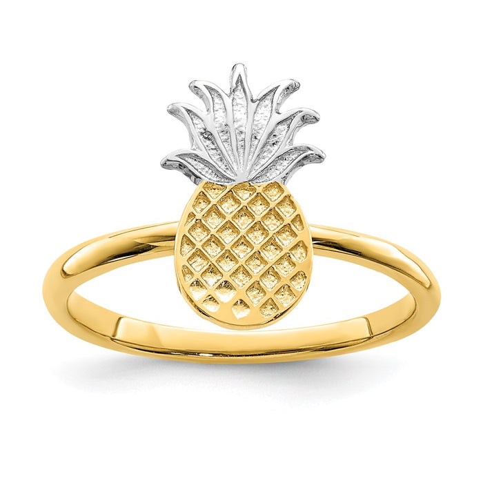 High-Quality 14K Gold Pineapple Ring with White Rhodium Finish - Stylish Value!-1