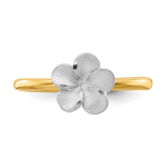 Buy Stylish 14K Two-Tone Plumeria Flower Ring - Brushed & Polished Finishes-4