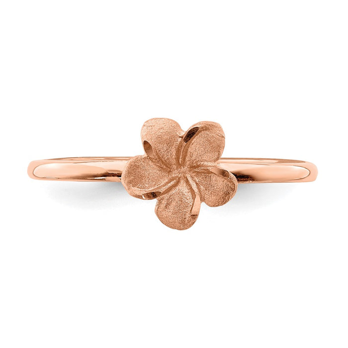 High-Quality 14K Rose Gold Plumeria Ring, Stylish Brushed & Polished Design-4