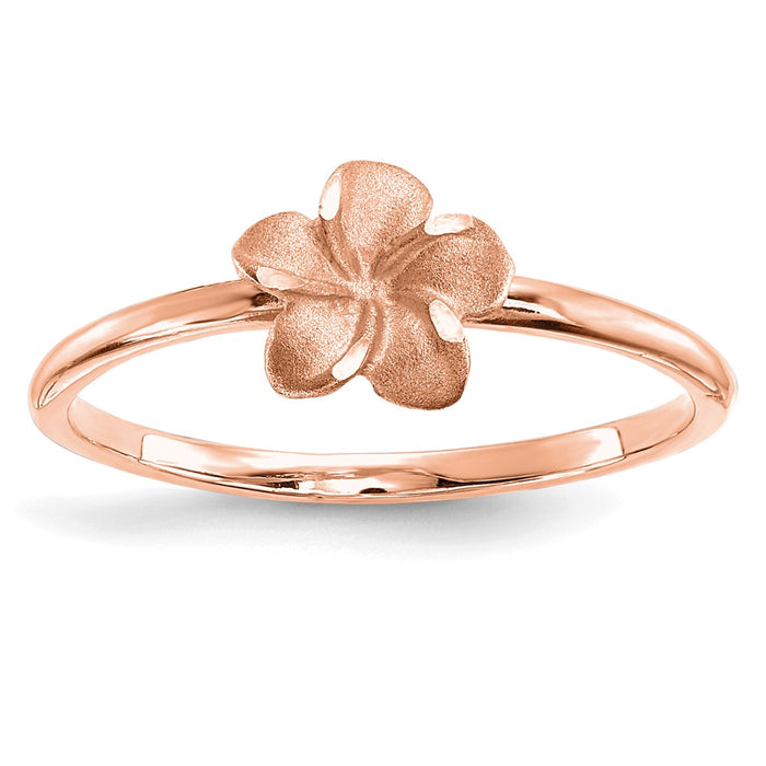 High-Quality 14K Rose Gold Plumeria Ring, Stylish Brushed & Polished Design-1