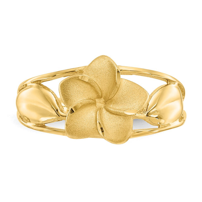 Shop 14K Gold Satin Finish Plumeria Ring with Diamond-Cut Accents, Stylish!-4