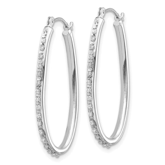 Exclusive 14K White Gold Oval Hinged Hoop Earrings with Diamond Accents - Luxury!