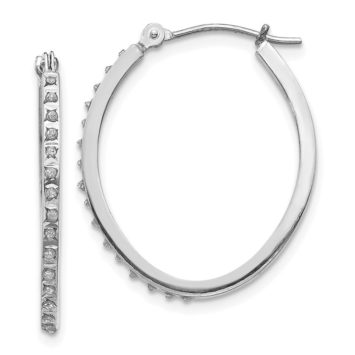 Exclusive 14K White Gold Oval Hinged Hoop Earrings with Diamond Accents, Stylish Value-1