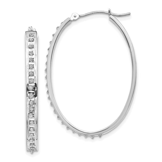 Buy Exclusive 14K White Gold Oval Hinged Hoop Earrings with Diamond Accents