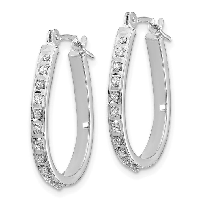 Buy Stylish 14K White Gold Oval Hinged Hoop Earrings with Diamond Accents-2