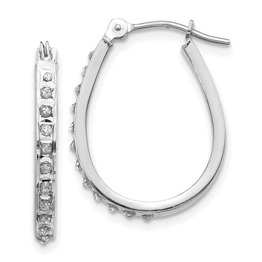 Buy Stylish 14K White Gold Oval Hinged Hoop Earrings with Diamond Accents