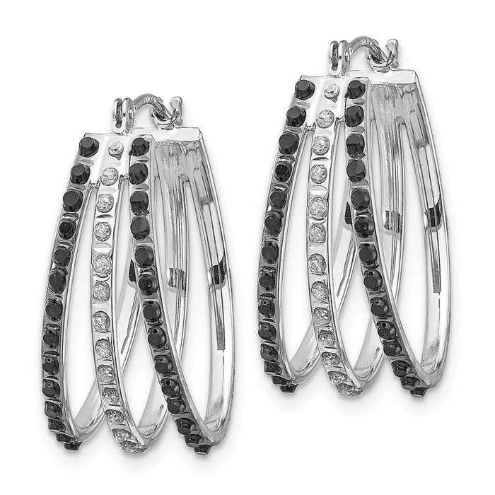 Shop Stylish 14K White Gold Diamond-Studded Black & White Triple Oval Hoop Earrings-2