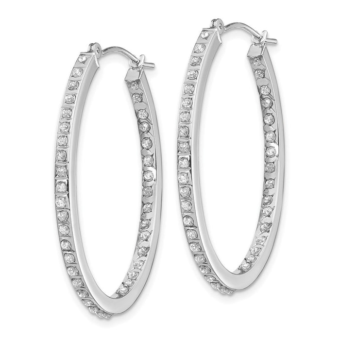 Buy Stylish 14K White Gold Diamond-Studded Oval Hinged Hoop Earrings-2