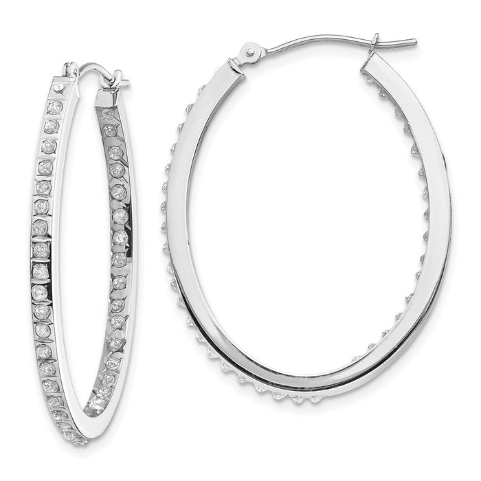 Buy Stylish 14K White Gold Diamond-Studded Oval Hinged Hoop Earrings-1