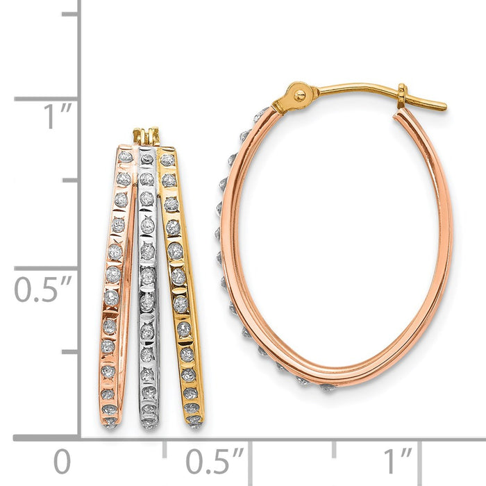 Buy Stylish 14K Tri-Color Gold Diamond Oval Hoop Earrings - Exclusive Design-4