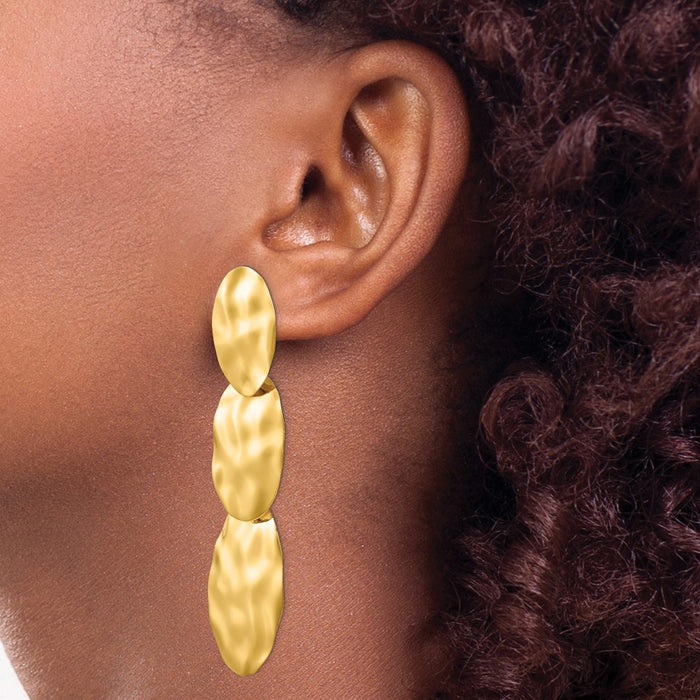 Exclusive 14K Gold Polished Hammered Drop Earrings - Stylish & Affordable Luxury-3