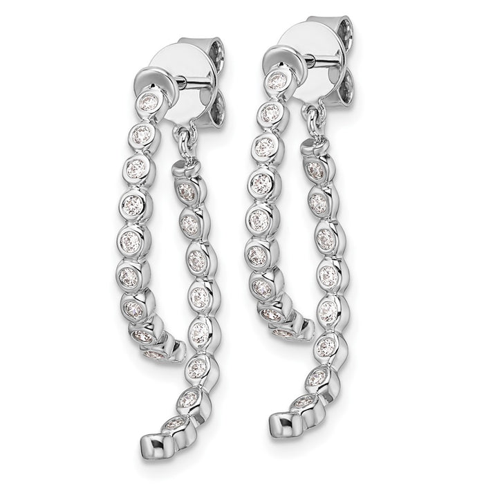 Exclusive 14K White Gold Diamond Dangle Earrings - Stylish Double-Sided Design-2