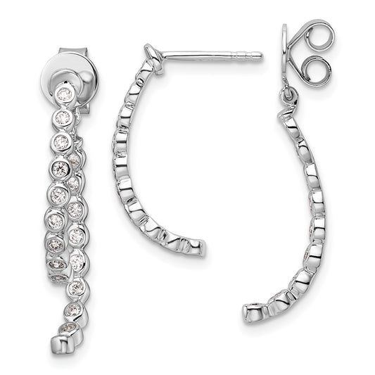 Exclusive 14K White Gold Diamond Dangle Earrings - Stylish Double-Sided Design
