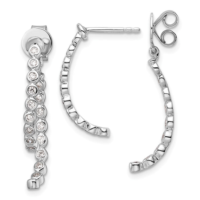 Exclusive 14K White Gold Diamond Dangle Earrings - Stylish Double-Sided Design-1