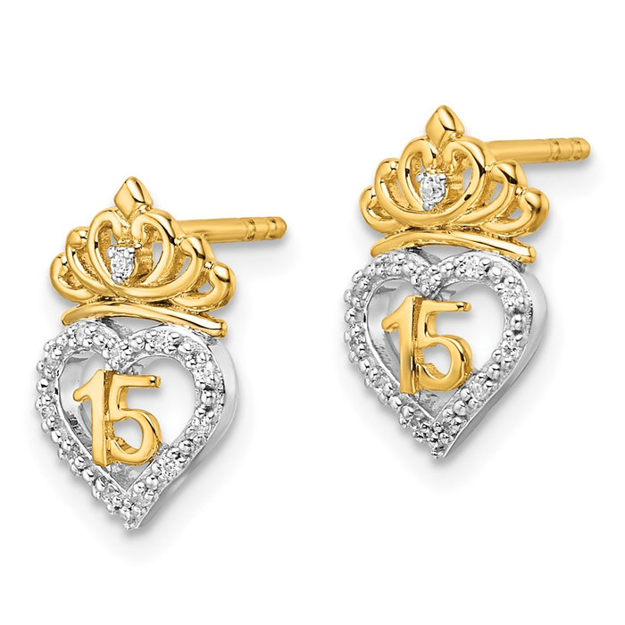 Shop 14K Two-Tone Polished Diamond Heart & Crown Earrings - Stylish Value!-2