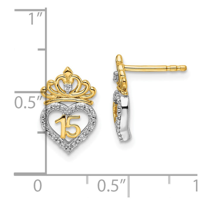 Shop 14K Two-Tone Polished Diamond Heart & Crown Earrings - Stylish Value!-3