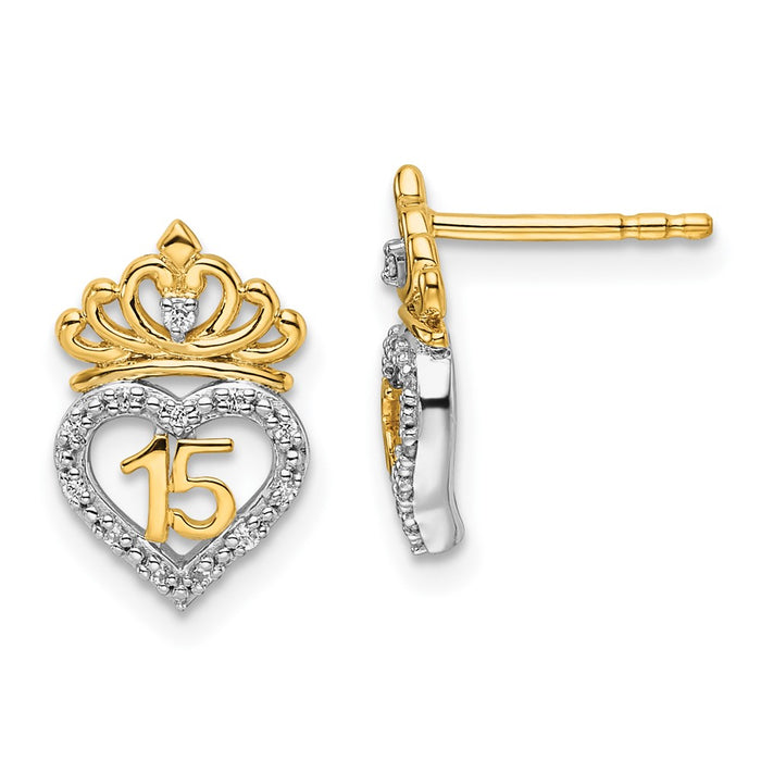 Shop 14K Two-Tone Polished Diamond Heart & Crown Earrings - Stylish Value!-1