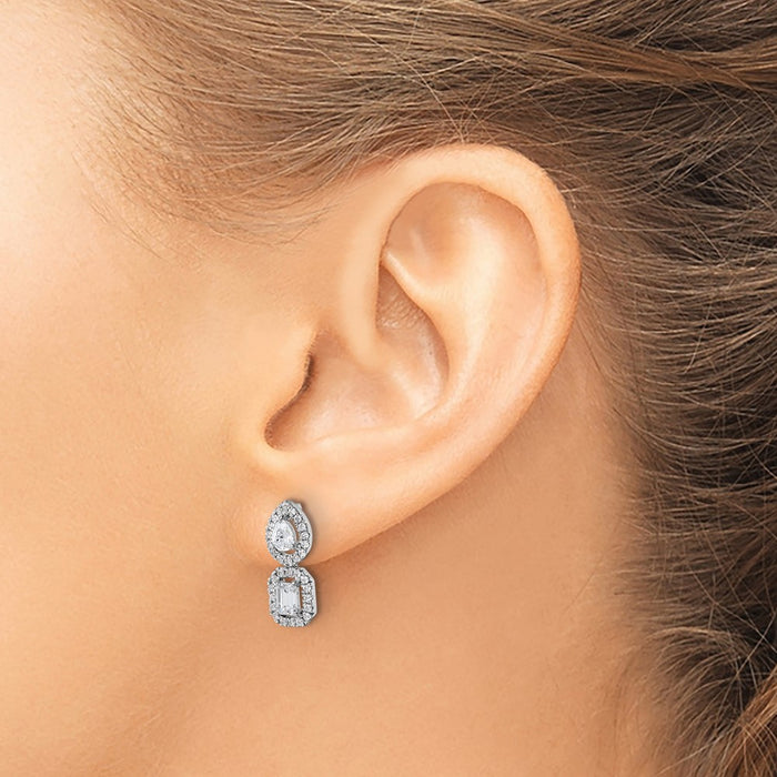 Buy Stylish 14K White Gold Two-Stone Dangle Halo Earrings - 7/8 Carat Lab-Grown Diamonds-3