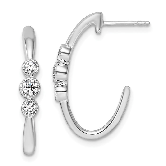 High-Quality 14K White Gold Polished Diamond J-Hoop Earrings - Stylish Value-1