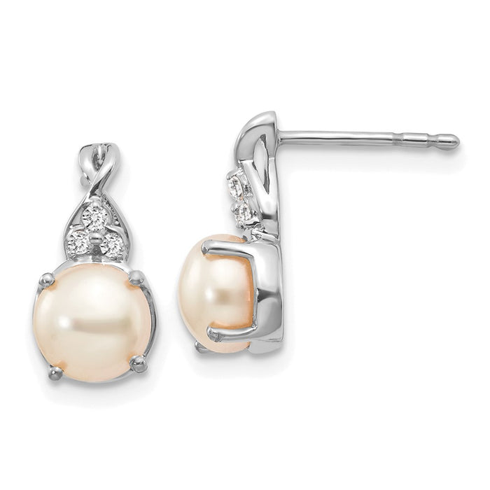Exclusive 14K White Gold Freshwater Pearl & Diamond Earrings - Stylish Luxury-1