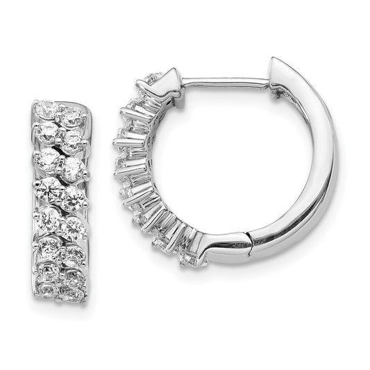 Shop Stylish 14K White Gold Diamond-Accented Hinged Hoop Earrings - 1.5"