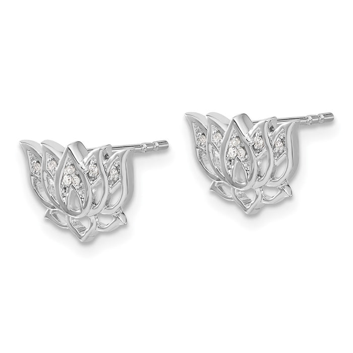 Buy Exclusive 14K White Gold Lotus Flower Earrings, Stylish Diamonds Included-2