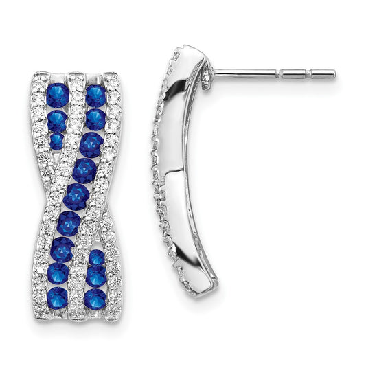 High-Quality 14K White Gold Earrings with Diamonds & Sapphires | Stylish Luxury