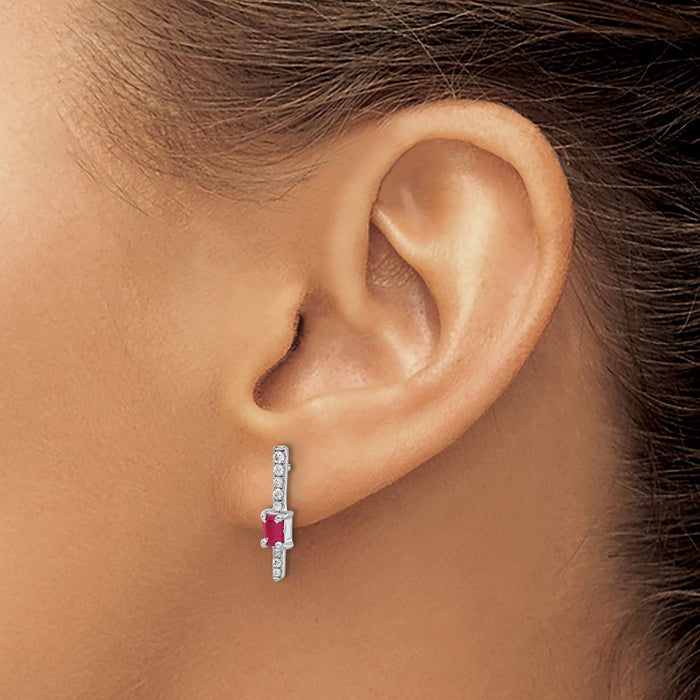 Buy 14K White Gold Fancy Earrings with Diamonds & Rubies - Stylish Luxury!-3
