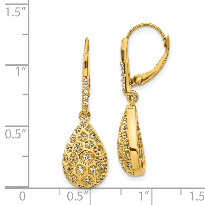 High-Quality 14K Gold Honeycomb Diamond Leverback Earrings - Stylish Value!-4