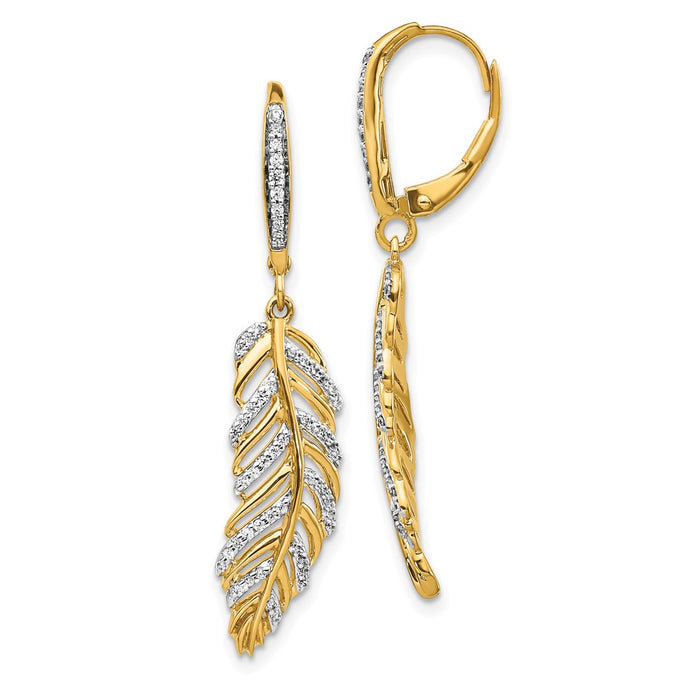 Exclusive 14K Gold Diamond Feather Design Leverback Earrings - Stylish Value-1