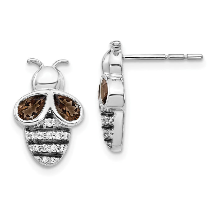 High-Quality 14K White Gold Bee Earrings with Diamonds & Smoky Quartz - Stylish Value-1