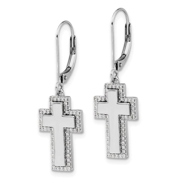 Buy Stylish 14K White Gold Diamond-Studded Cross Leverback Earrings-2