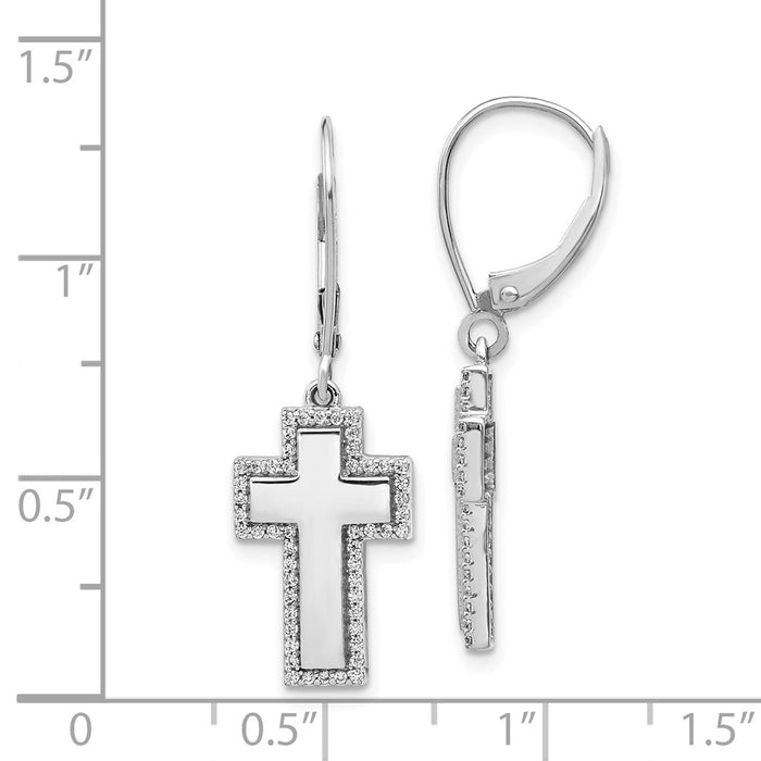 Buy Stylish 14K White Gold Diamond-Studded Cross Leverback Earrings-4