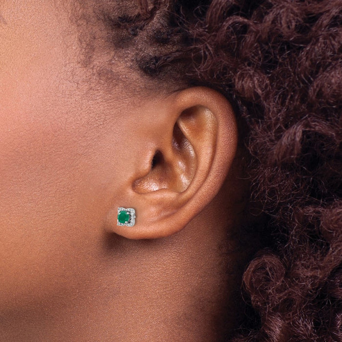 Exclusive 14K White Gold Diamond & Emerald Jacket Stud Earrings | Stylish Luxury-3