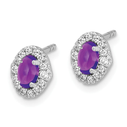 Exclusive 14K White Gold Amethyst Cabochon & Diamond Earrings - Stylish Value