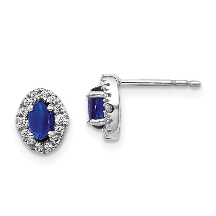 Exclusive 14K White Gold Oval Created Sapphire Halo Earrings - 1/6 Carat Diamond Value-1