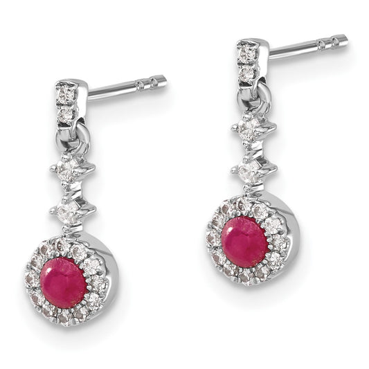 Exclusive 14K White Gold Dangle Earrings with 1/6 Carat Diamond & Ruby