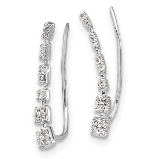 Shop 10K White Gold Diamond Graduated Ear Climber Earrings - Stylish Luxury