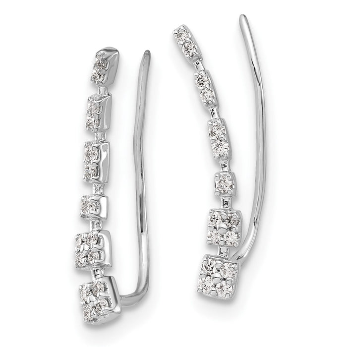 Shop 10K White Gold Diamond Graduated Ear Climber Earrings - Stylish Luxury-2